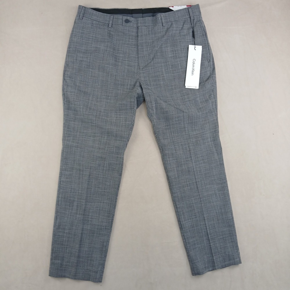 Calvin Klein Slim 38x29 Mens Pants Slacks Trousers NWT Plaid Gray